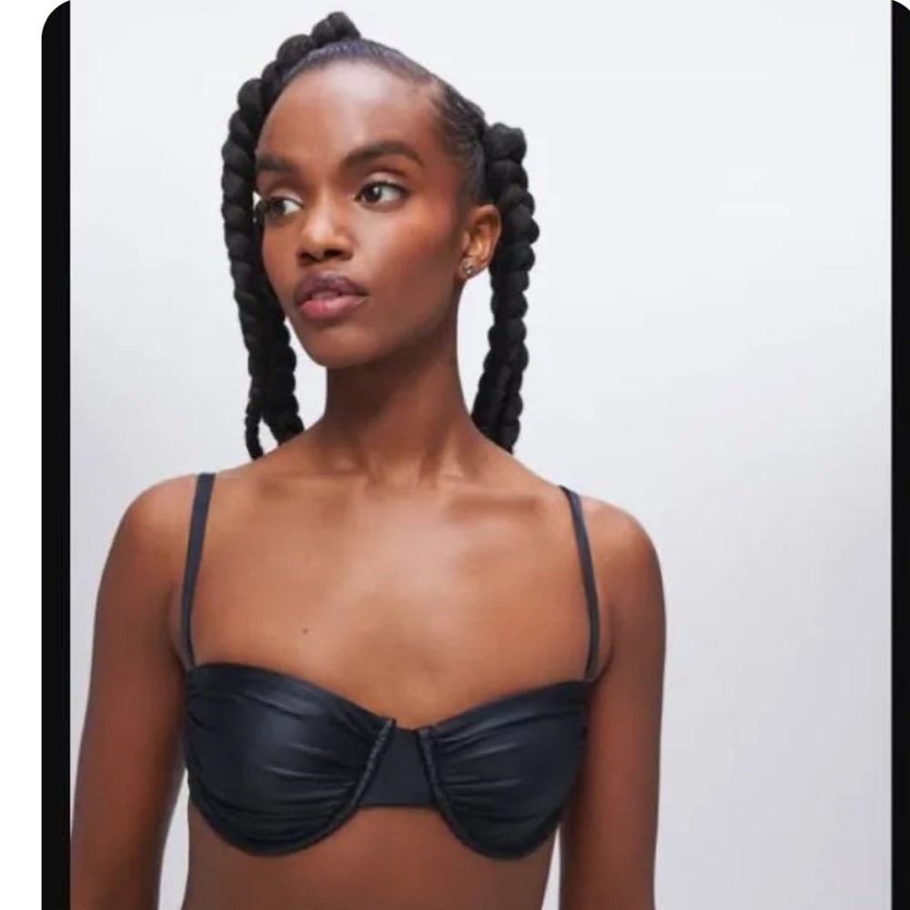 Good American NEW Small Size 1 Black Ruched Demi Cup Bikini Top Bra Swim Suit